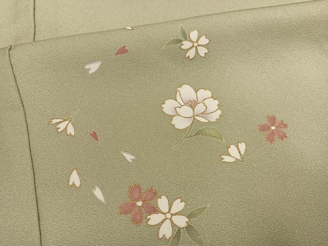 平和屋着物●訪問着 駒刺繍 草花文 金彩 正絹 逸品 AABC9688ph