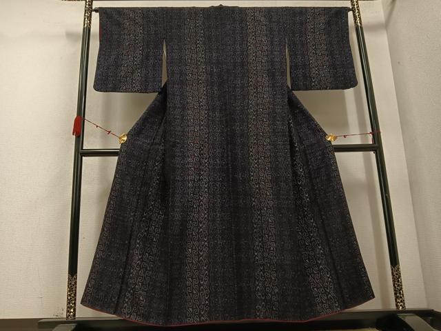 平和屋着物●結城ちぢみ 間道 正絹 逸品 AABC9763ph