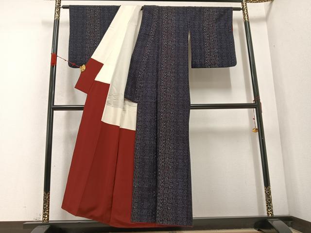 平和屋着物●結城ちぢみ 間道 正絹 逸品 AABC9763ph