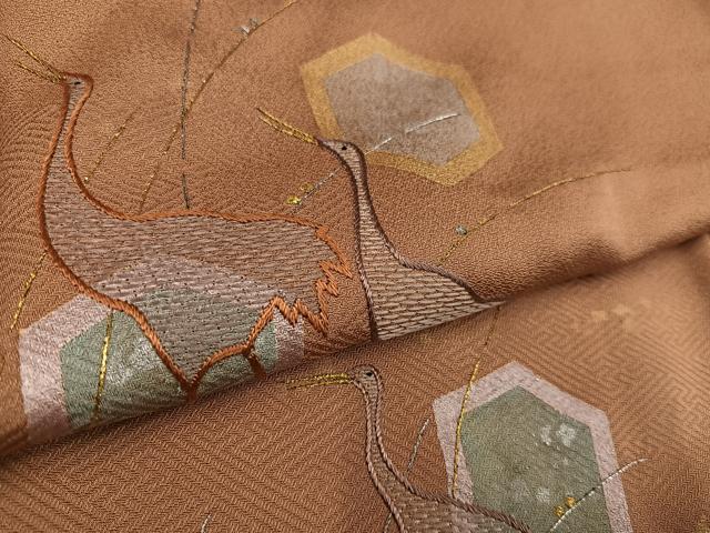 平和屋着物●訪問着 刺繍 群れ鳥亀甲文 金銀彩 正絹 逸品 AABC9773ph