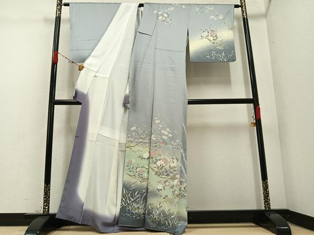 平和屋着物●訪問着 友禅 枝花船文 暈し染め 三越扱い 正絹 逸品 AABC9796ph