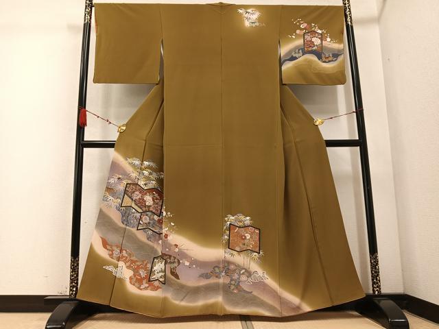 平和屋着物●訪問着 群れ鶴 草花文 暈し染め 金彩 正絹 逸品 AABC9799ph