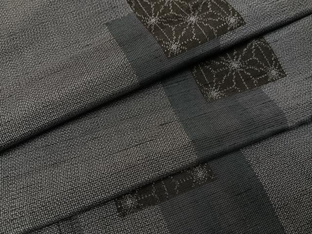 平和屋着物●上質な紬 色紙麻の葉文 正絹 逸品 AABC9810ph