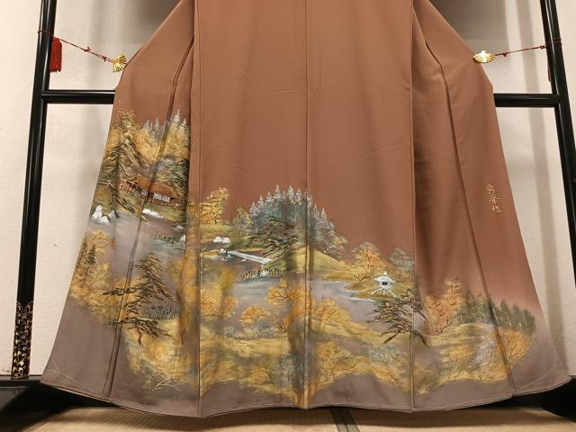 平和屋着物●豪華色留袖 作家物 手描き 風景樹林文 金銀彩 正絹 逸品 未使用 AABC9821ph