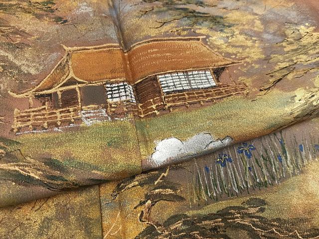 平和屋着物●豪華色留袖 作家物 手描き 風景樹林文 金銀彩 正絹 逸品 未使用 AABC9821ph