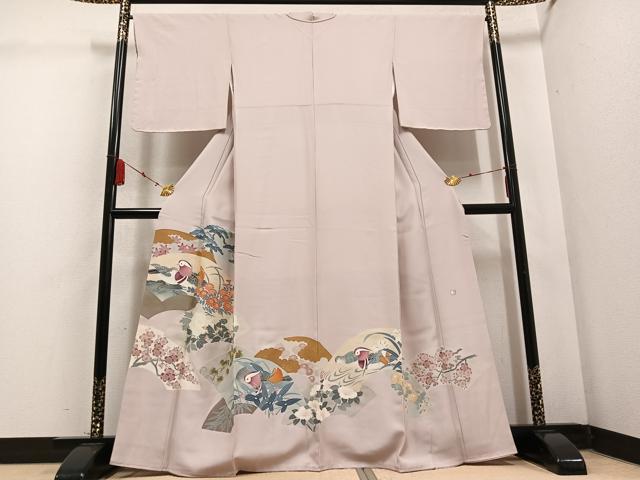 平和屋着物●豪華色留袖 友禅 作家物 地紙鴛鴦草花文 金彩 正絹 逸品 AABC9829ph