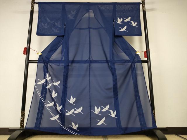 平和屋着物*夏物 訪問着 絽 飛鶴文 洗える着物 AABC9842jd