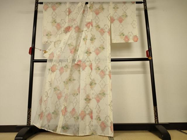 平和屋着物*夏物 小紋 紗 花菱文 AABC9867jd