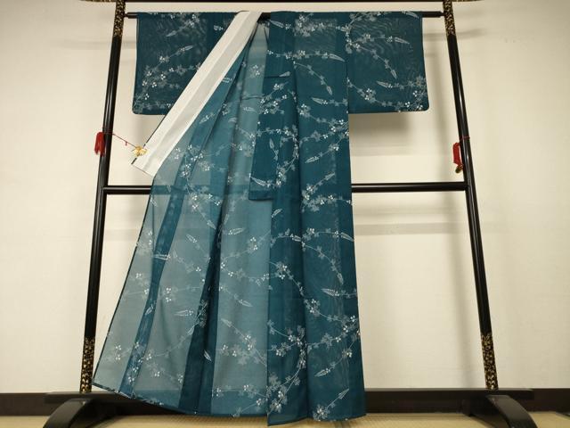 平和屋着物*夏物 小紋 絽 草花文 洗える着物 AABC9922jd