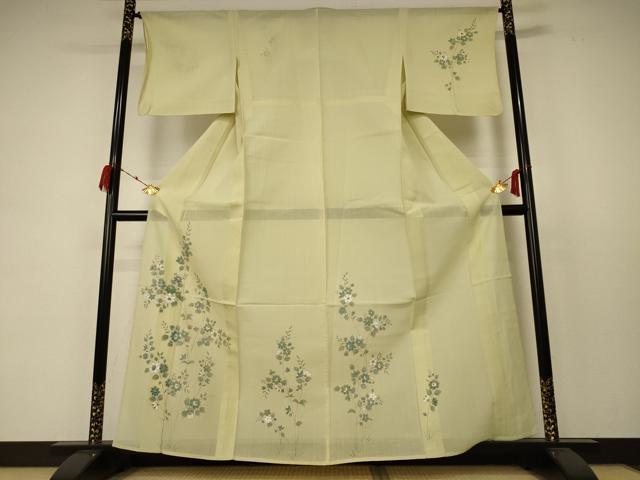 平和屋着物*夏物 絹芭蕉 訪問着 紗 草花文 金銀彩 正絹 逸品 AABC9933jd