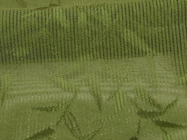 平和屋着物*夏物 色無地 縦絽 草葉紋紗 草色 正絹 逸品 AABC9942jd