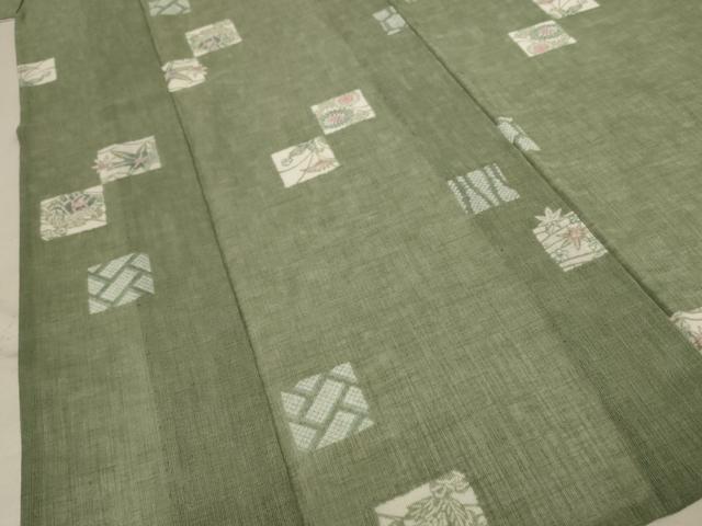 平和屋着物*夏物 小紋 紗 色紙草花文 洗える着物 AABC9947jd