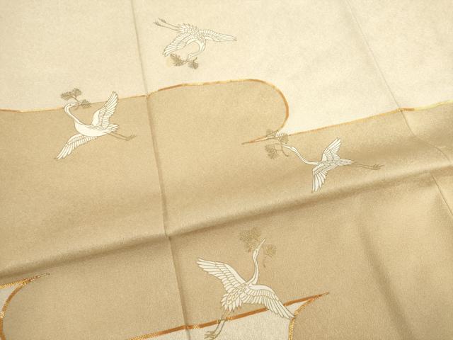 平和屋着物●豪華色留袖 駒刺繍 エ霞み飛鶴文 松喰い鶴 金彩 正絹 逸品 AABC9967ck