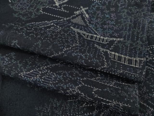 平和屋着物●本場大島紬 薩摩結城 風景文 正絹 逸品 AABC9972ck