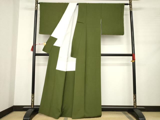 平和屋着物●上質な色無地 海松色 正絹 逸品 AABC9974ck