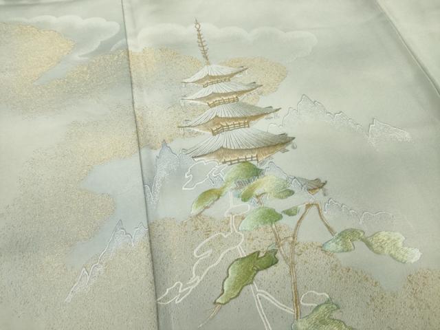平和屋着物●訪問着 刺繍 五重塔 暈し染め 金糸 正絹 逸品 AABC9989ck
