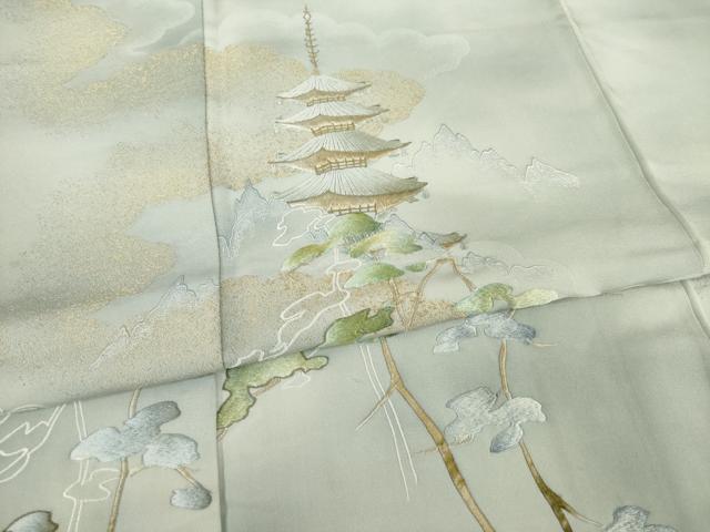 平和屋着物●訪問着 刺繍 五重塔 暈し染め 金糸 正絹 逸品 AABC9989ck