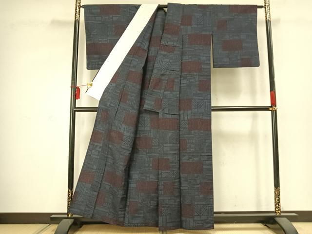 平和屋着物▽上質な紬 単衣 色紙文 正絹 逸品 AABD0013fy