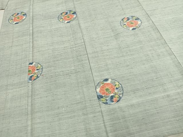 平和屋着物▽上質な紬 単衣 枝花丸文 正絹 逸品 AABD0014fy