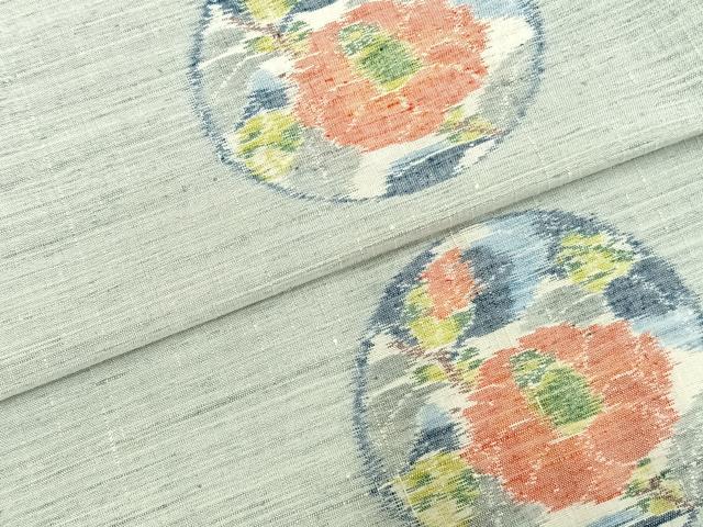 平和屋着物▽上質な紬 単衣 枝花丸文 正絹 逸品 AABD0014fy