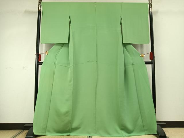 平和屋着物▽上質な色無地 単衣 柳色 正絹 逸品 AABD0025fy