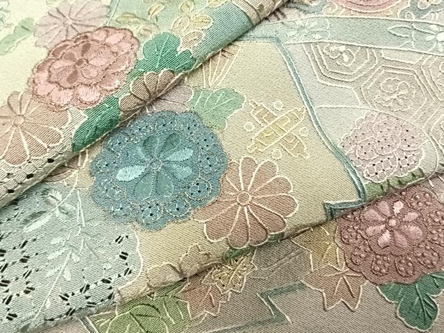 平和屋着物▽訪問着 単衣 中国三大刺繍 汕頭刺繍 スワトウ刺繍 草花文 暈し染め 金銀糸 正絹 逸品 AABD0026fy