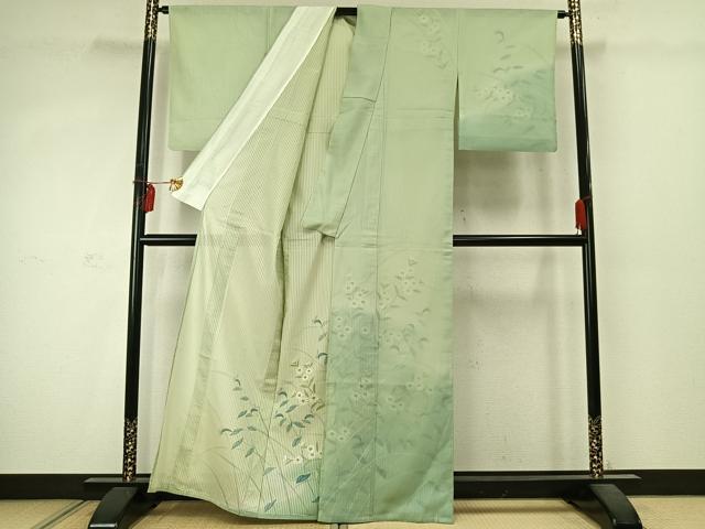 平和屋着物▽訪問着 単衣 無双 紗袷 紗×紗 手描き 草花文 正絹 逸品 AABD0027fy