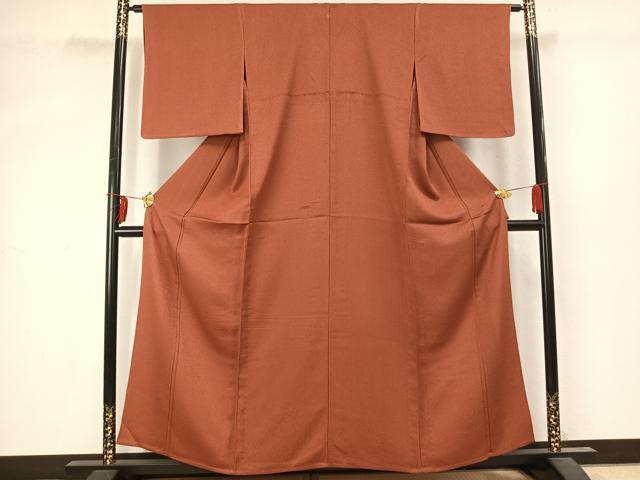 平和屋着物▽上質な色無地 単衣 紅樺色 正絹 逸品 未使用 AABD0028fy