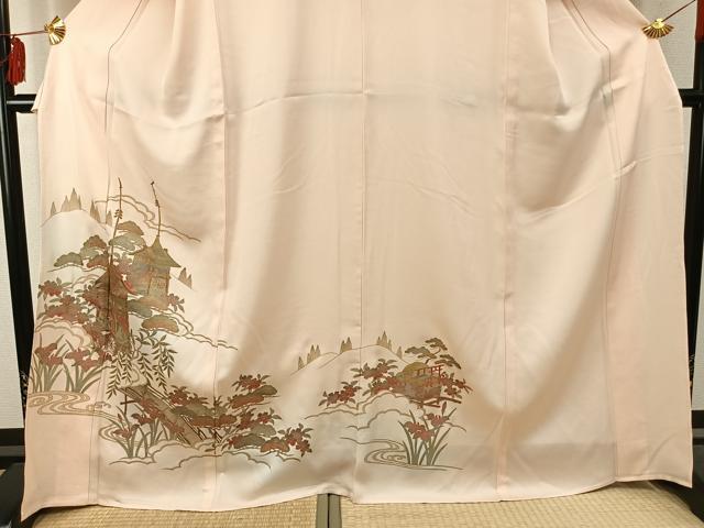 平和屋着物▽訪問着 単衣 風景花文 金彩 正絹 逸品 AABD0029fy