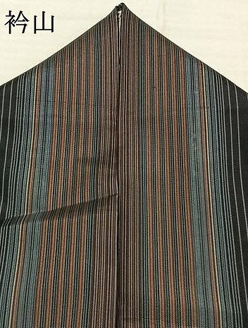 平和屋着物▽上質な紬 単衣 縞 反端付き 正絹 逸品 AABD0047fy