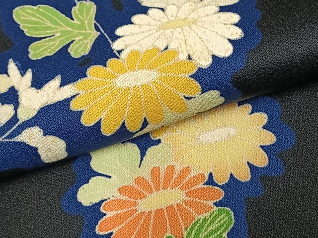 平和屋着物▽訪問着 単衣 草花文 黒地 正絹 逸品 AABD0056fy