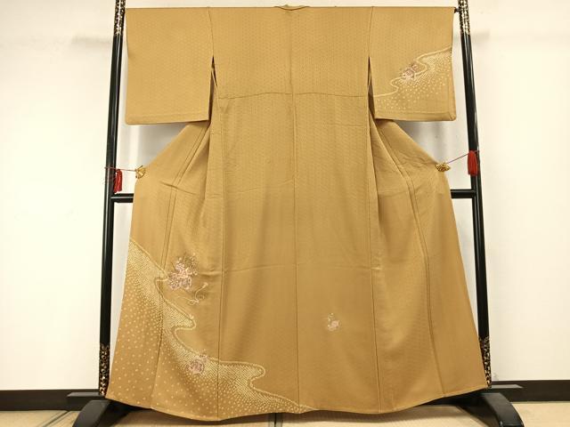 平和屋着物▽訪問着 単衣 駒刺繍 片輪車花文 正絹 逸品 AABD0058fy