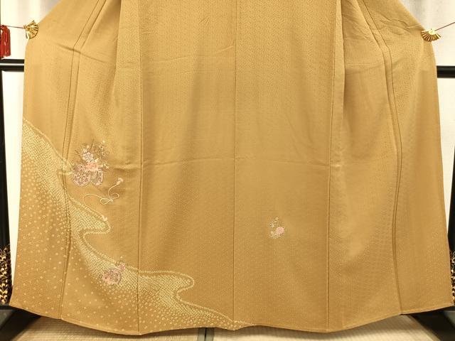 平和屋着物▽訪問着 単衣 駒刺繍 片輪車花文 正絹 逸品 AABD0058fy