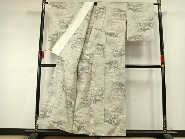 平和屋着物▽本場大島紬 単衣 白大島 9マルキ 風景文 株式会社たかし 証紙付き 正絹 逸品 AABD0062fy