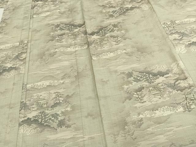平和屋着物▽本場大島紬 単衣 白大島 9マルキ 風景文 株式会社たかし 証紙付き 正絹 逸品 AABD0062fy