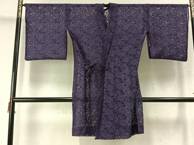 平和屋着物▽道中着 スリーシーズン 春夏秋 塵除け 総レース 草花地紋 本紫色 ロング丈 洗える着物 AABD0075fy