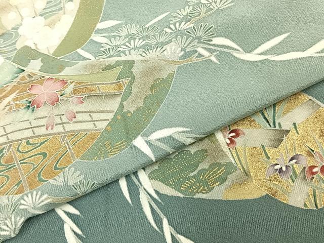 平和屋着物▽訪問着 単衣 風景熨斗花文 金彩 松坂屋扱い 正絹 逸品 AABD0078fy