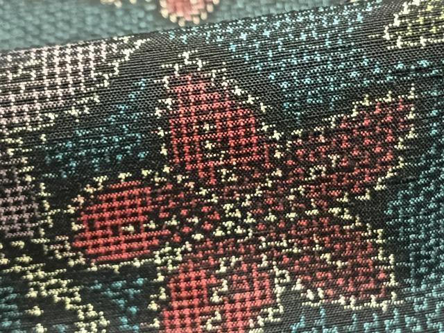 平和屋着物▽上質な紬 単衣 唐草花文 正絹 逸品 AABD0080fy