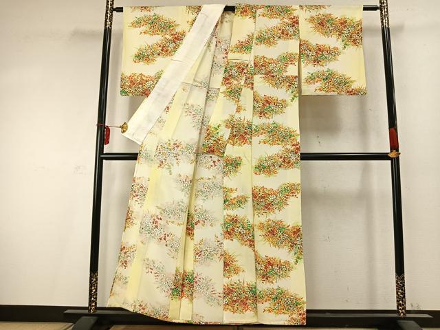 平和屋着物▽上質な小紋 単衣 手描き 草花文 暈し染め 正絹 逸品 AABD0084fy