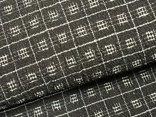 平和屋着物▽お召 単衣 格子 正絹 逸品 AABD0089fy