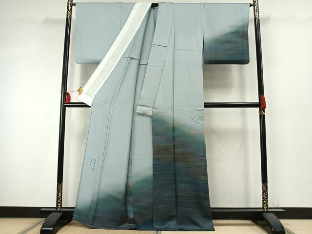 平和屋着物▽染色家 岩浅公展 訪問着 単衣 霞文 暈し染め 正絹 逸品 AABD0094fy