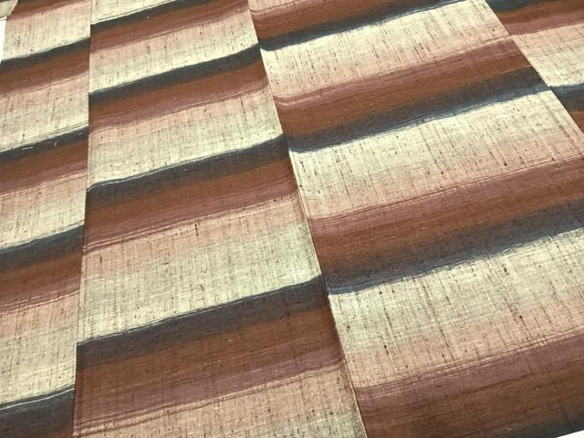 平和屋着物▽上質な紬 単衣 横段文 正絹 逸品 AABD0099fy