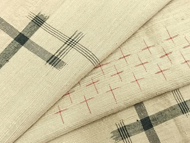 平和屋着物▽上質な紬 単衣 十字絣 正絹 逸品 AABD0111fy
