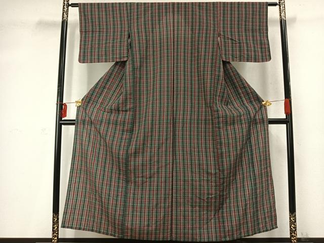 平和屋着物▽上質な小紋 単衣 格子 正絹 逸品 AABD0113fy