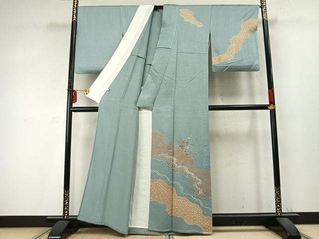 平和屋着物▽訪問着 単衣 絞り 刺繍 草花文 金糸 金彩 正絹 逸品 AABD0116fy