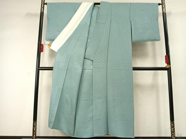 平和屋着物▽上質な色無地 単衣 七宝花地紋 秘色色 正絹 逸品 未使用 AABD0121fy