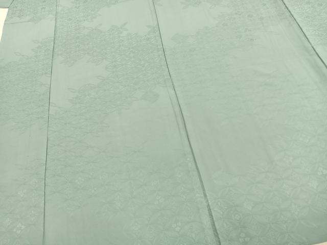 平和屋着物▽上質な色無地 単衣 七宝花地紋 秘色色 正絹 逸品 未使用 AABD0121fy
