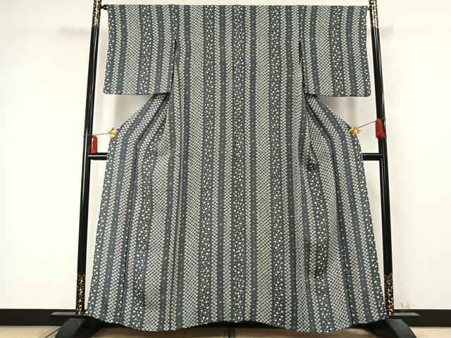 平和屋着物▽上質な小紋 単衣 間道 鬼しぼ縮緬 正絹 逸品 AABD0128fy