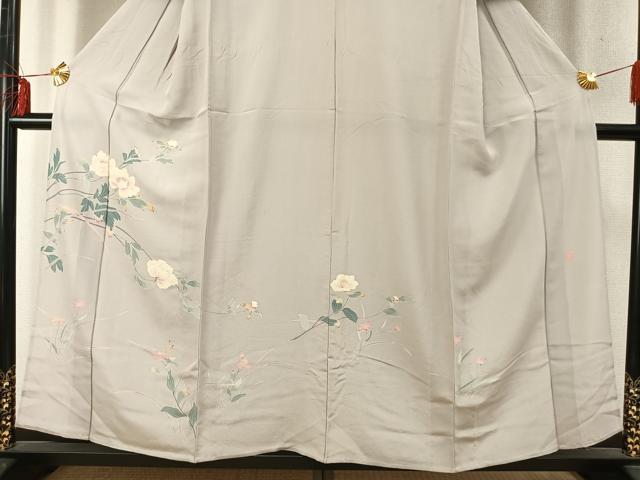平和屋着物▽訪問着 単衣 友禅 作家物 枝花文 正絹 逸品 AABD0139fy