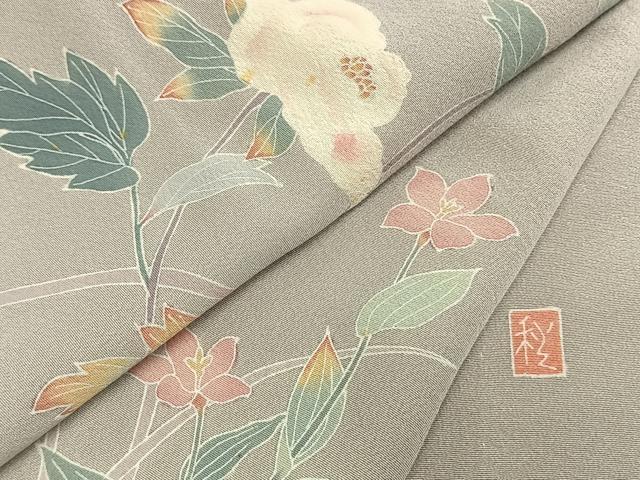 平和屋着物▽訪問着 単衣 友禅 作家物 枝花文 正絹 逸品 AABD0139fy
